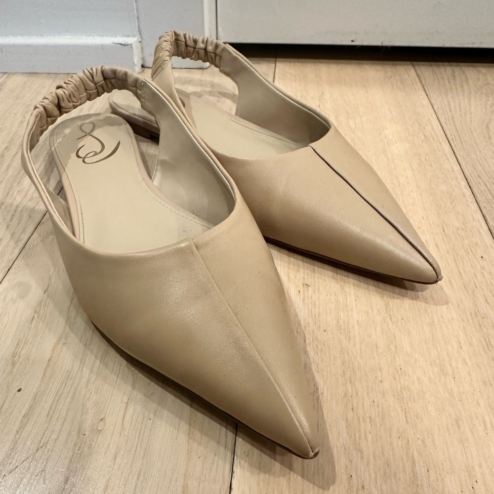 Nude Leather Slingback Pointed Toe Flats